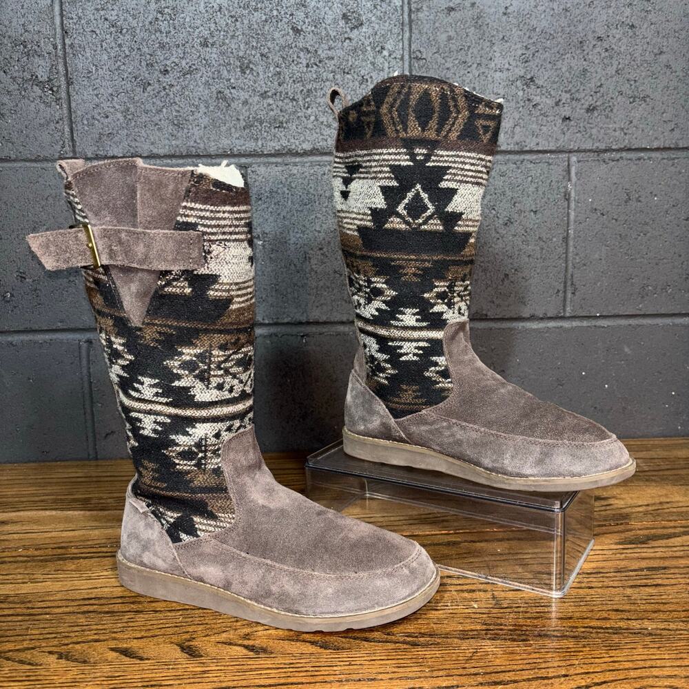 Sanuk Sienna Tall Boots Women’s 8 Brown Suede Southwestern Sherpa Lined